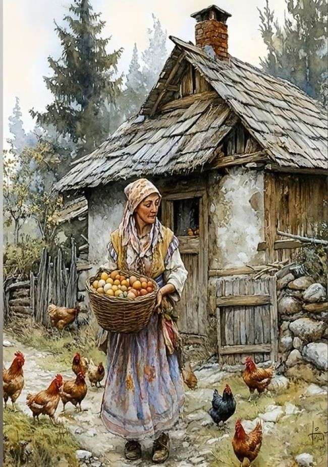donna che dà da mangiare ai polli puzzle online