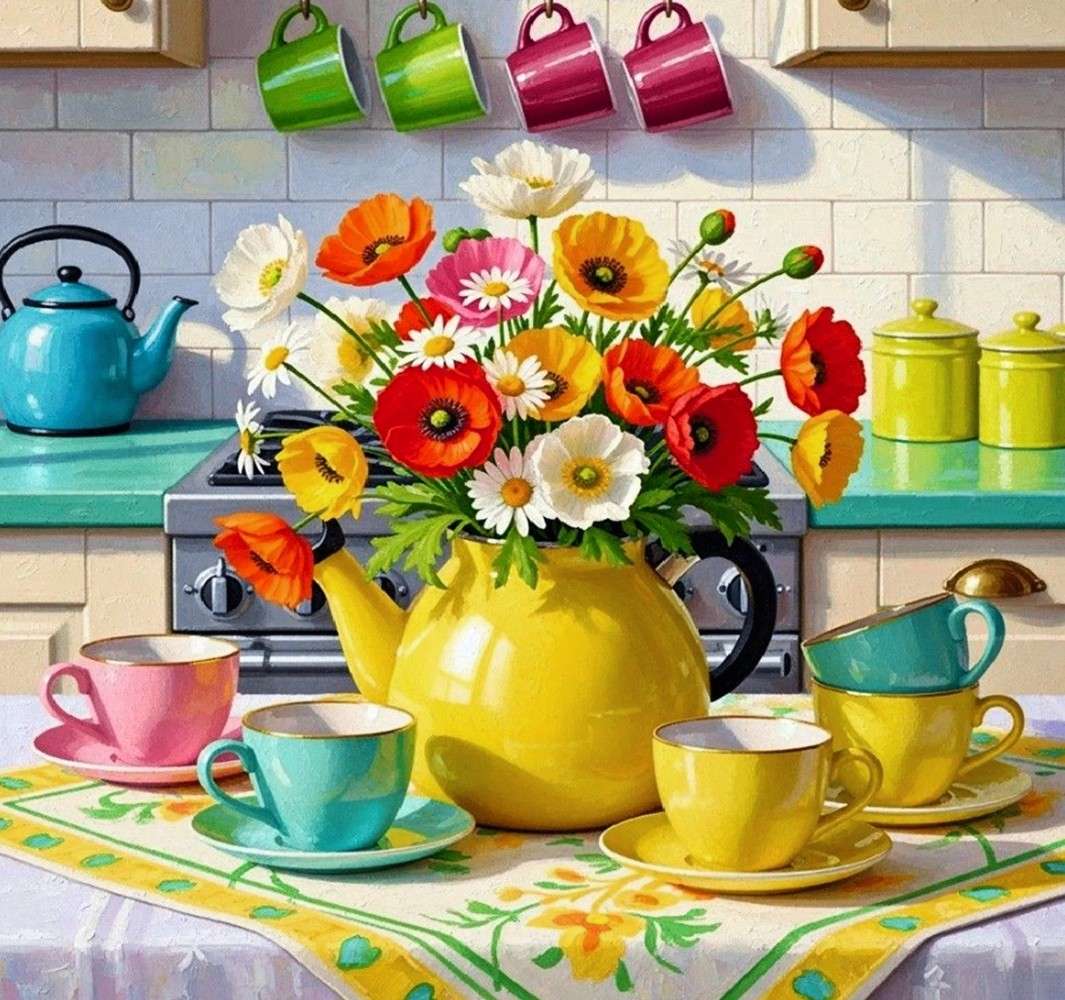 Fleurs dans une théière puzzle en ligne