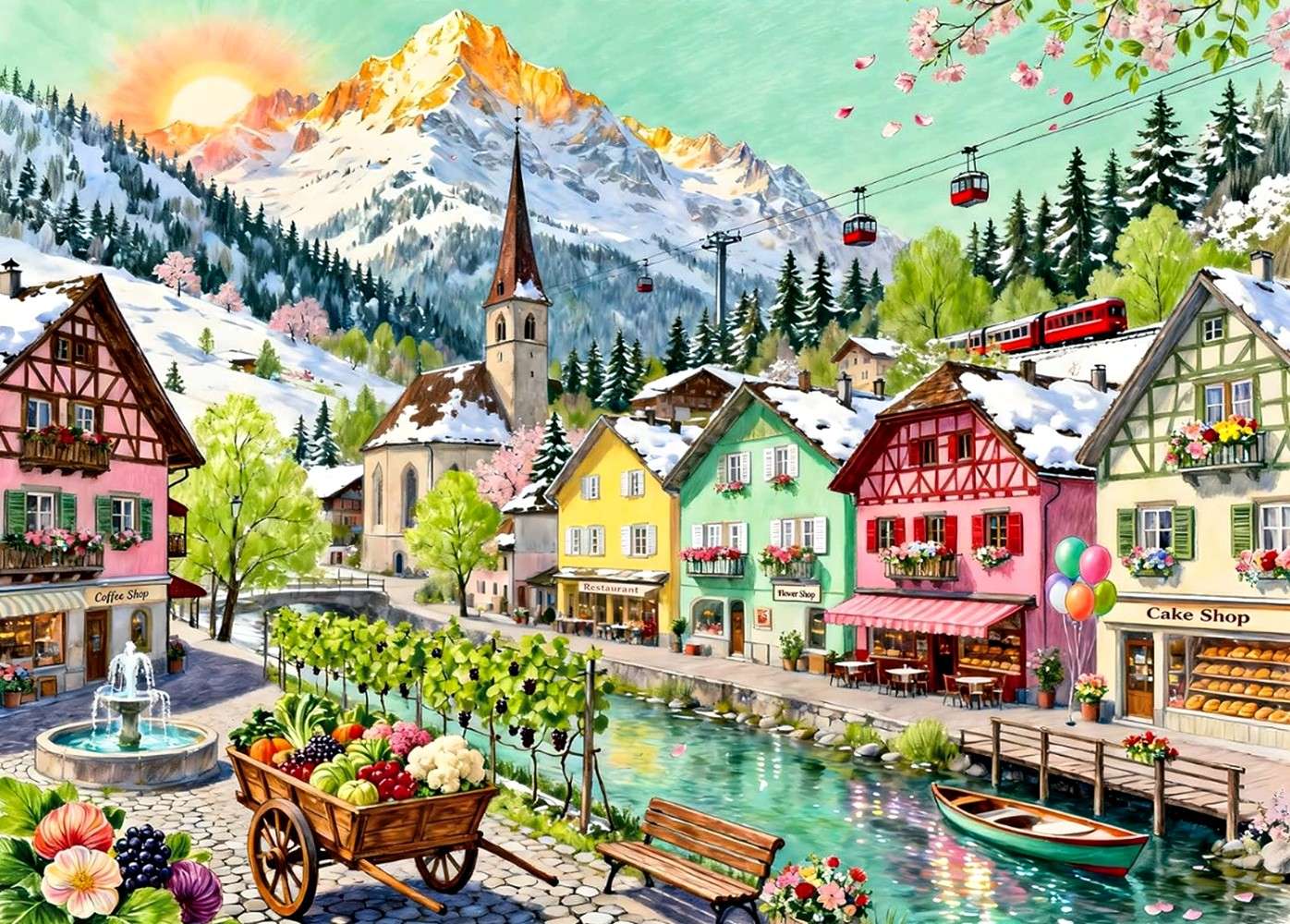 Bergdorf-Sonnenuntergang Puzzlespiel online