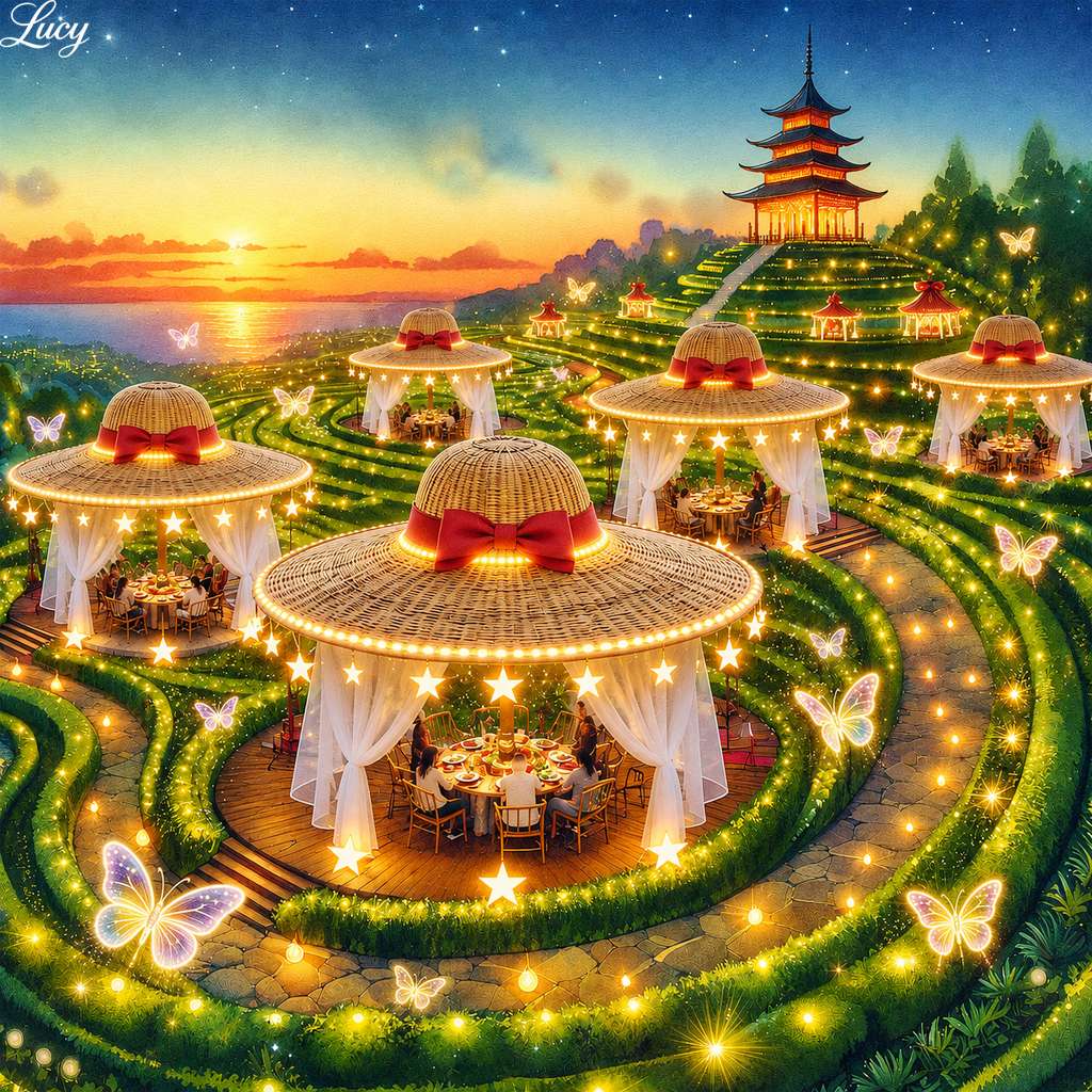 Expérience culinaire magique dans un jardin au coucher du soleil puzzle en ligne