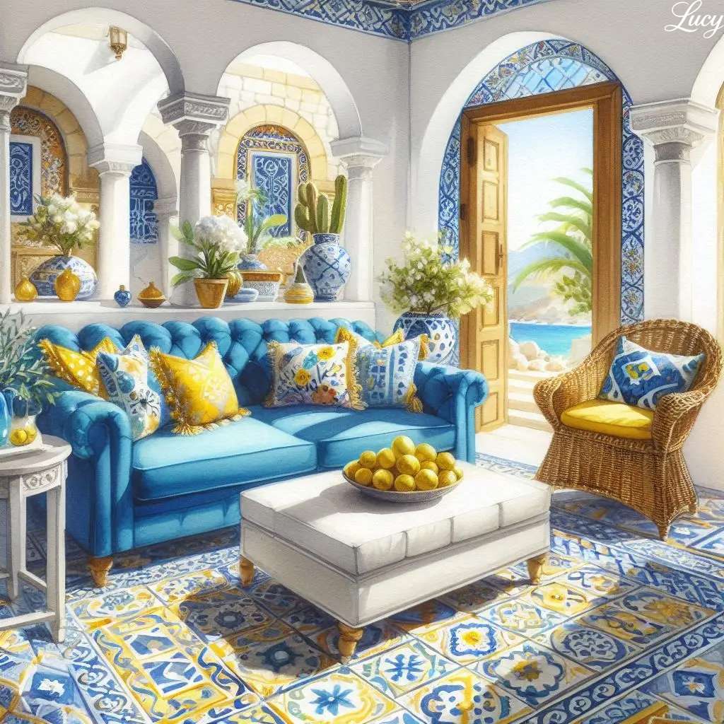 Salón mediterráneo iluminado por el sol rompecabezas en línea
