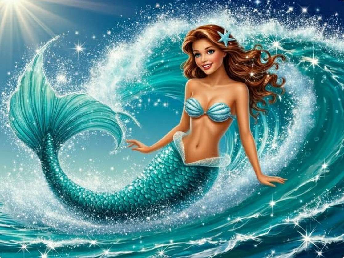 A mermaid with a shimmering turquoise tail online puzzle