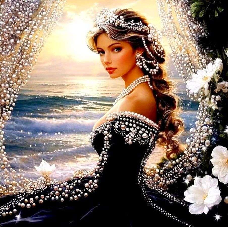 Queen of the Shore surrounded by pearls jigsaw puzzle online