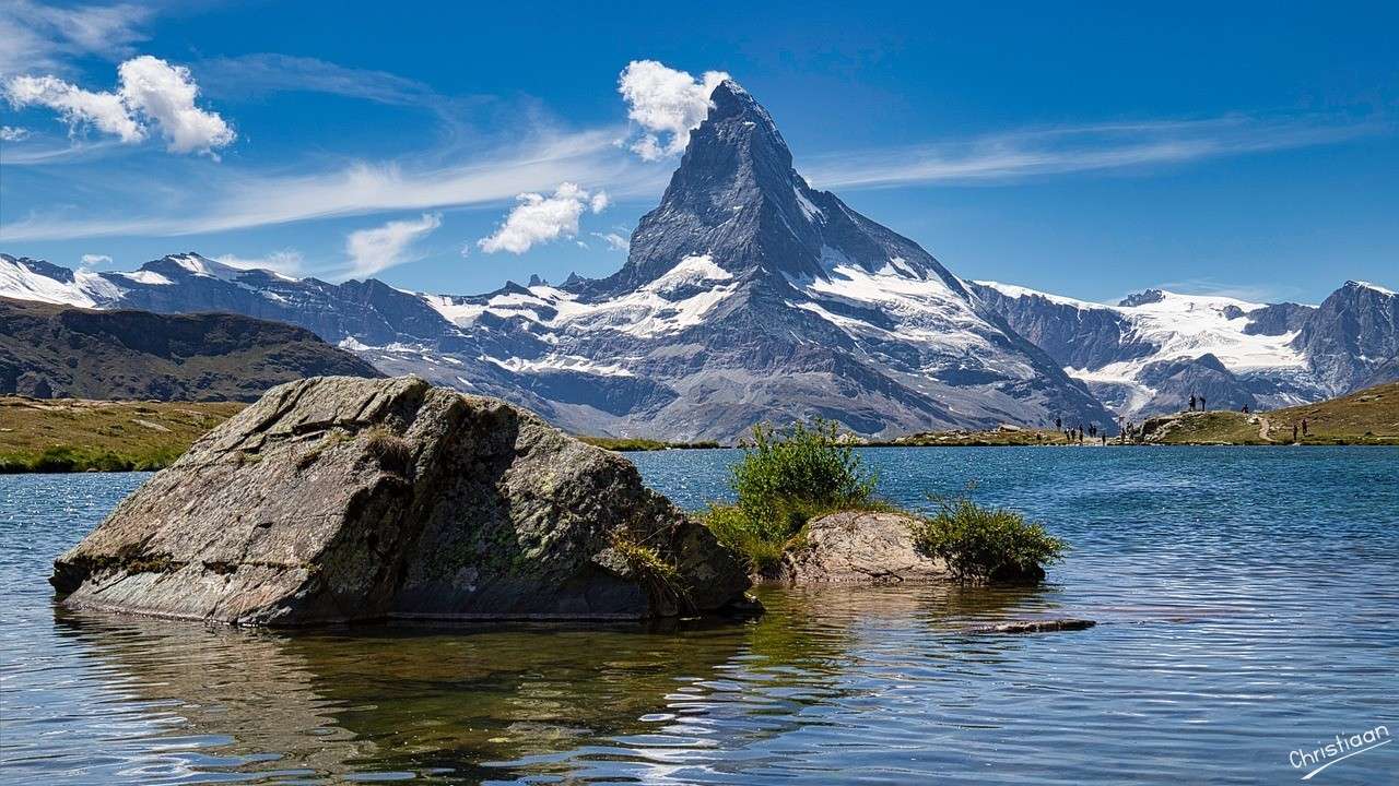 Montañas, Lago, Naturaleza, Rocas. rompecabezas en línea