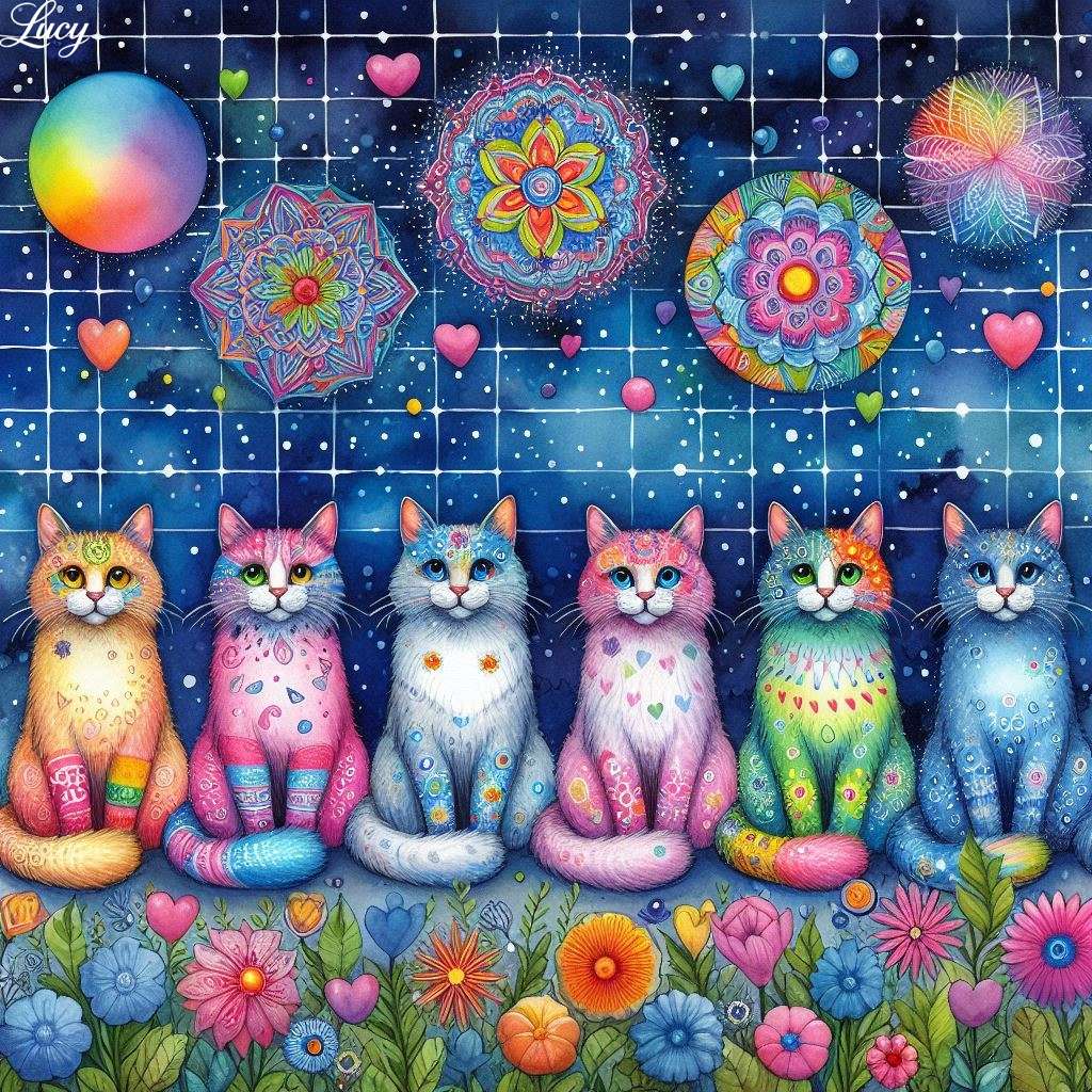 Six colorful cats online puzzle
