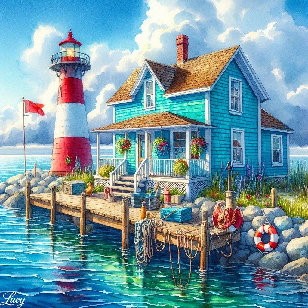 Chata na pobřežním majáku online puzzle