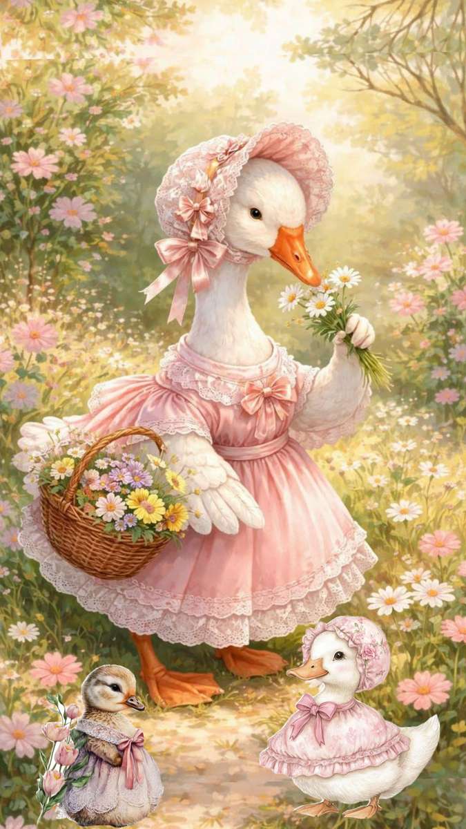 Die Gänsefamilie beim Spaziergang Online-Puzzle