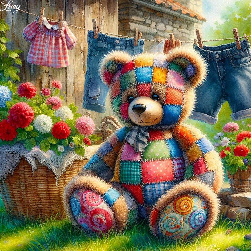 Um ursinho de pelúcia colorido em patchwork quebra-cabeças online
