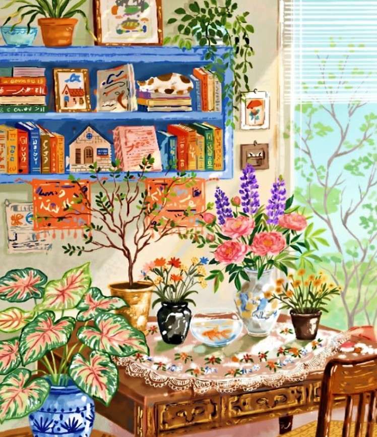 Słoneczny gabinet przy oknie puzzle online
