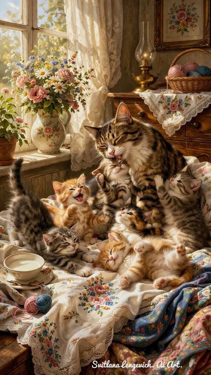 la chatte et ses chatons puzzle en ligne