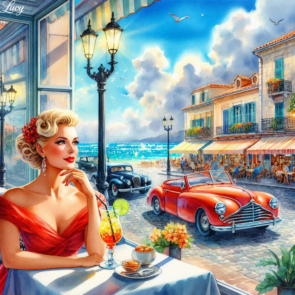 Café glamour sul mare nel Mediterraneo puzzle online