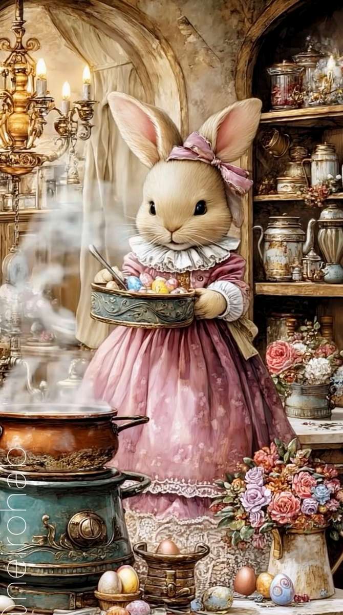 preparation des oeufs de pâque par madame lapin puzzle en ligne