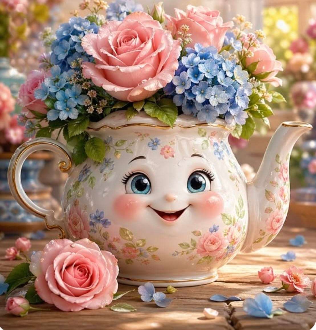 Le tekanna med blommor pussel på nätet