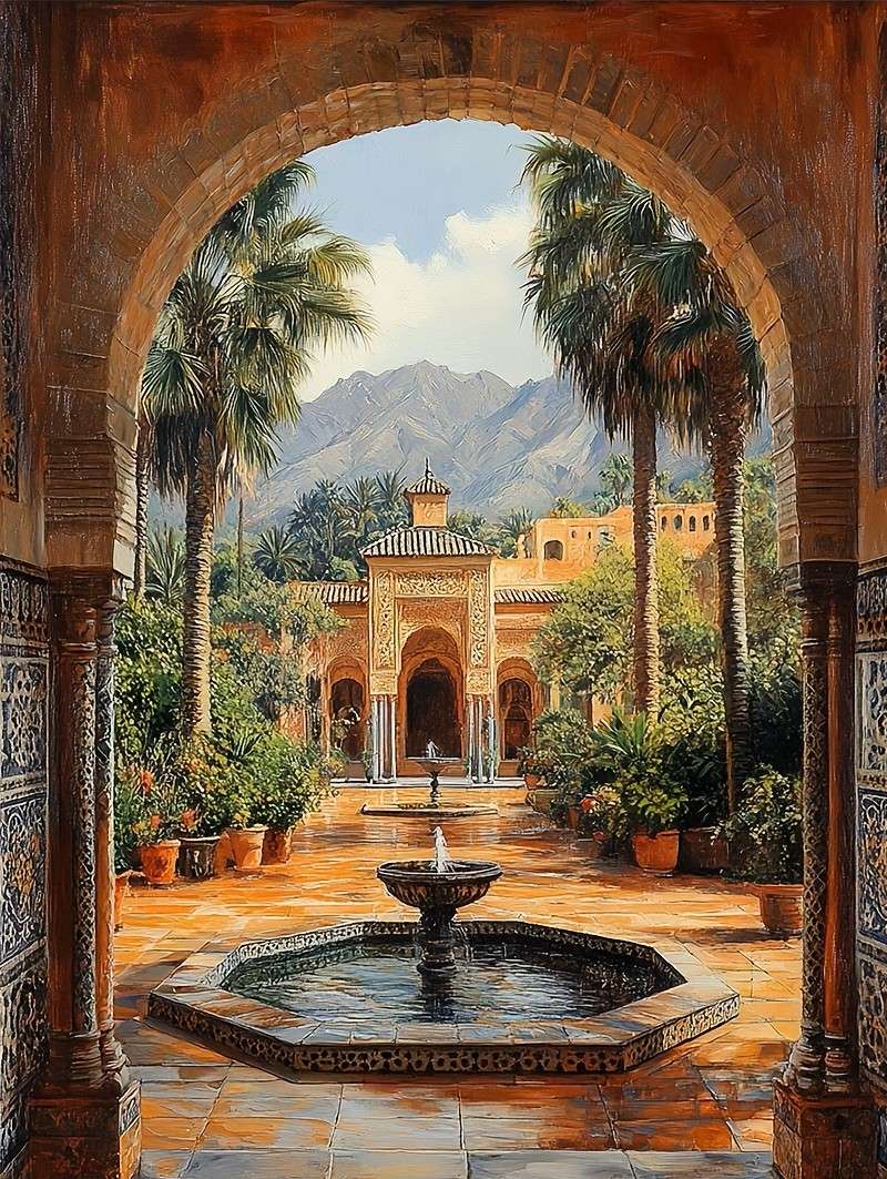 uteplats bredvid ett orientaliskt palats Pussel online