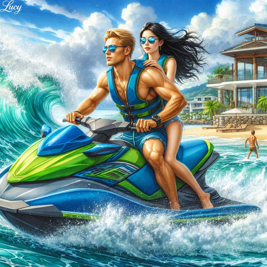 Jetski-avontuur op een tropisch strand online puzzel
