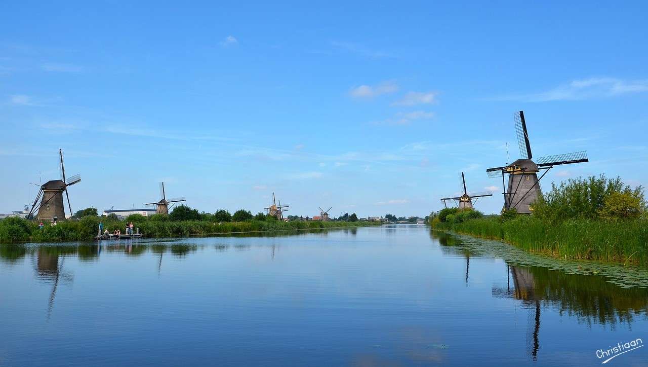 Kinderdijk, Molinos de viento, Lago. rompecabezas en línea