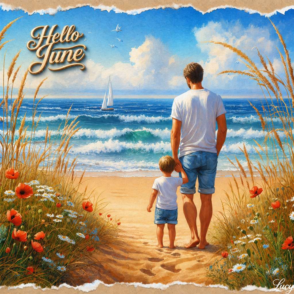 Hola junio en la playa. rompecabezas en línea