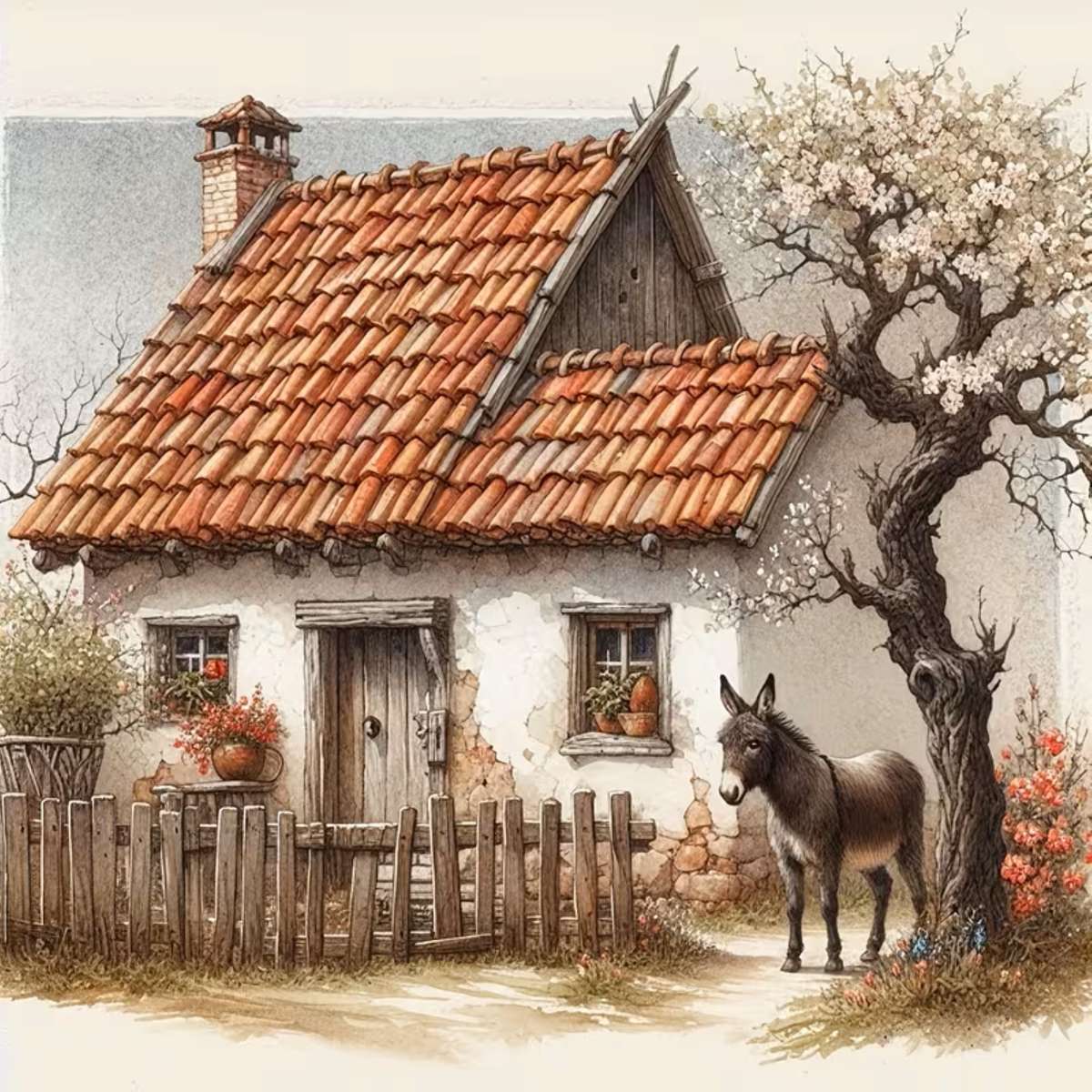 casa en el campo y su burro rompecabezas en línea