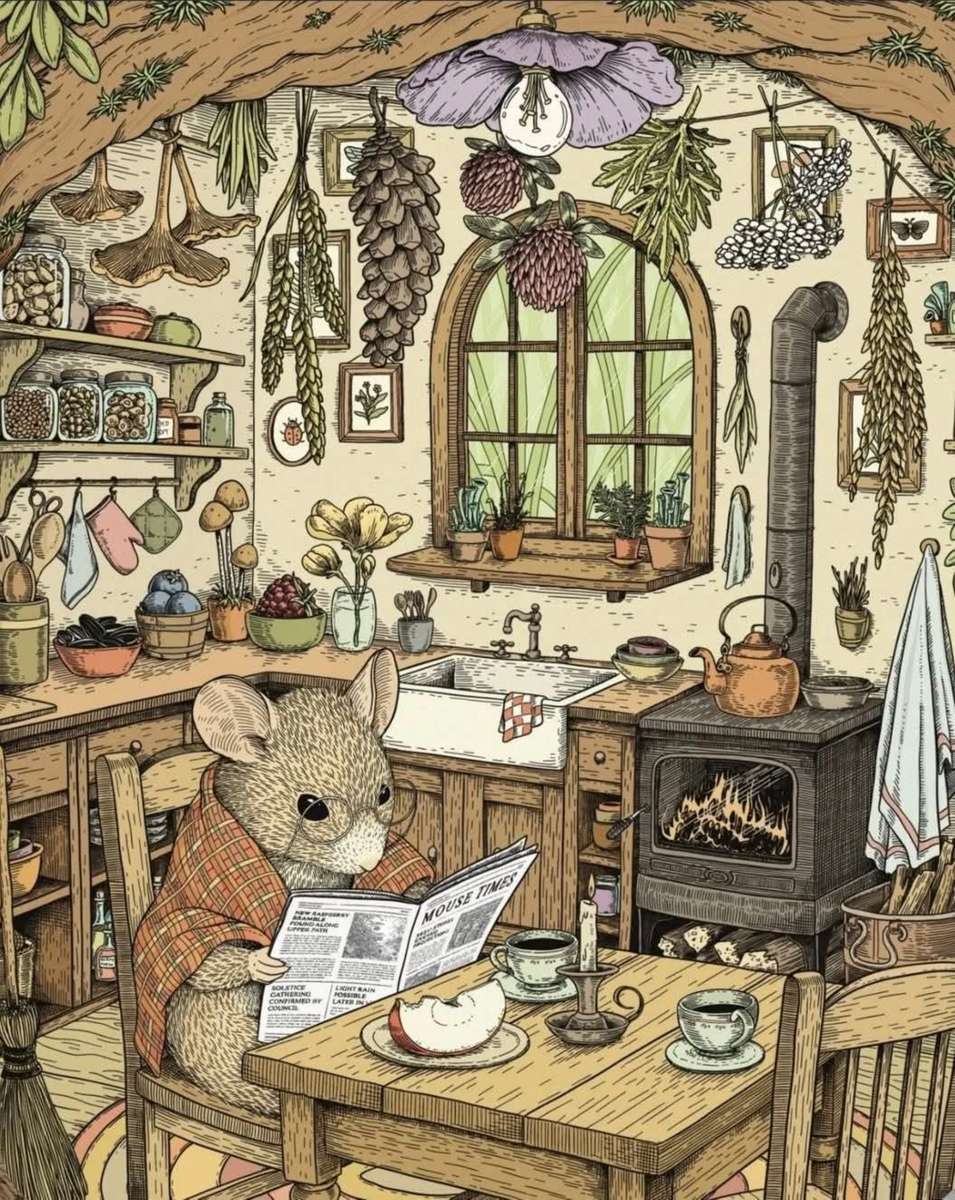 the mouse reads his morning newspaper - online puzzle