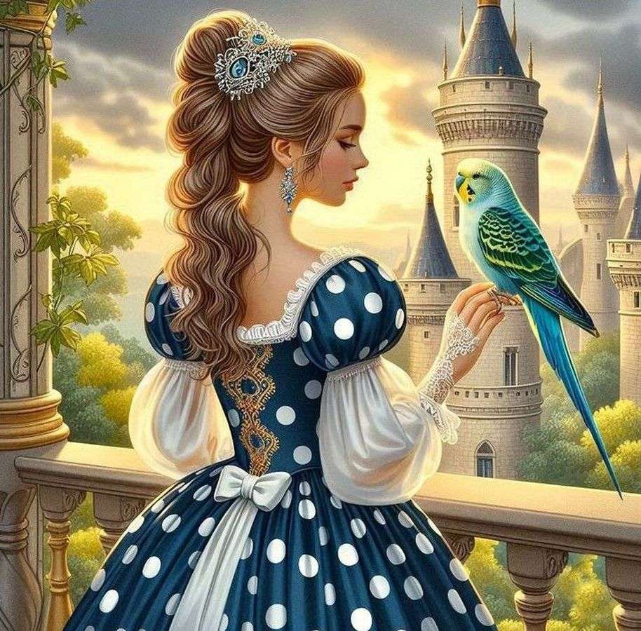 Girl In A Victorian Dress With A Parrot Online Puzzle girl-in-a-victorian-dress-with-a-parrot-online-puzzle